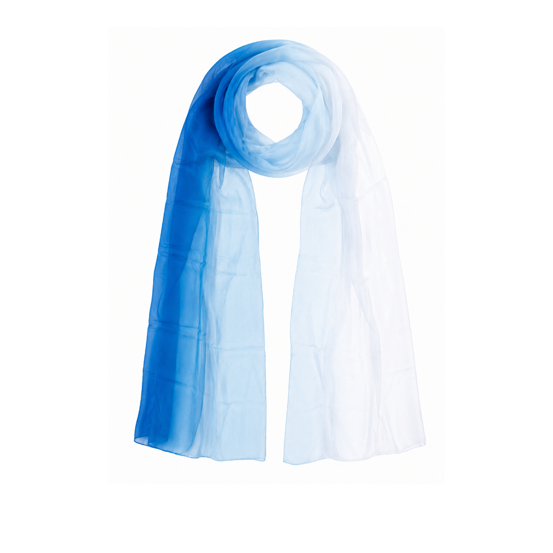 The Riviera – Pure Silk Ombré Scarf in Horizon Blue