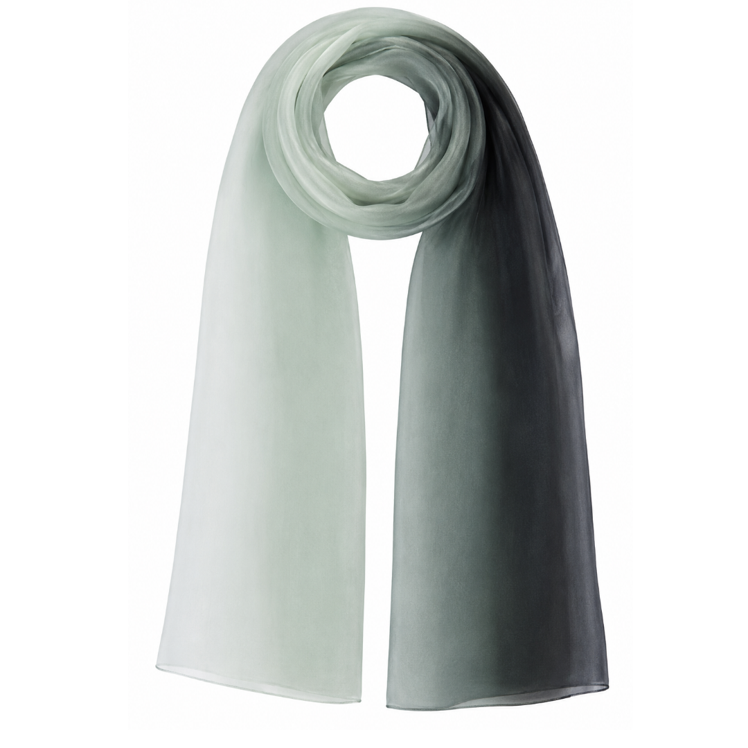 The Garden – Pure Silk Ombré Scarf in Sage Green