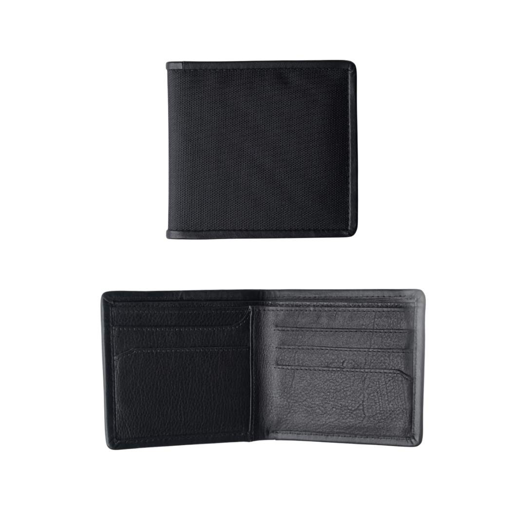 Canvas + Leather Wallet - Finished Leather in Black