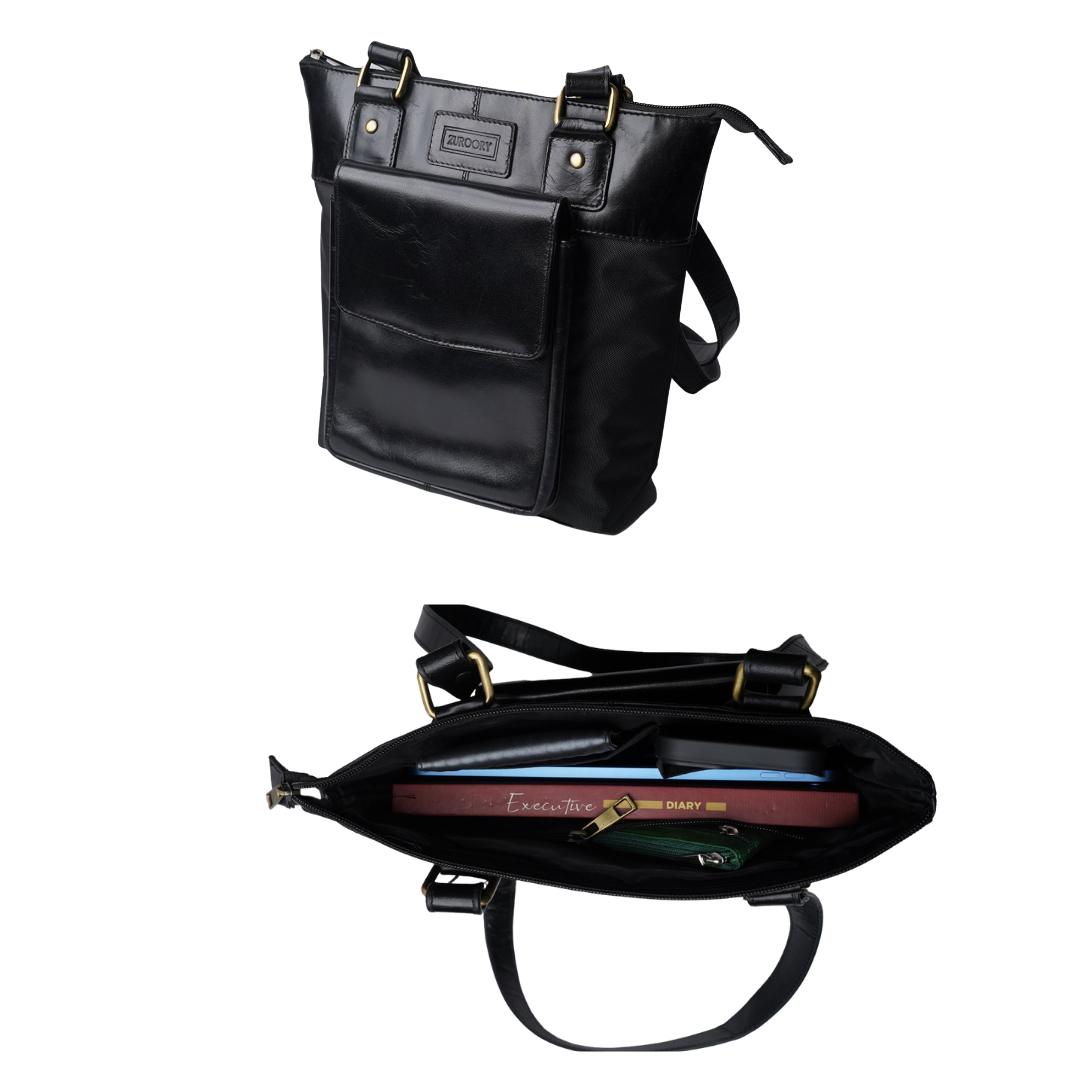 The Handbag - Finished Leather in black with black handle