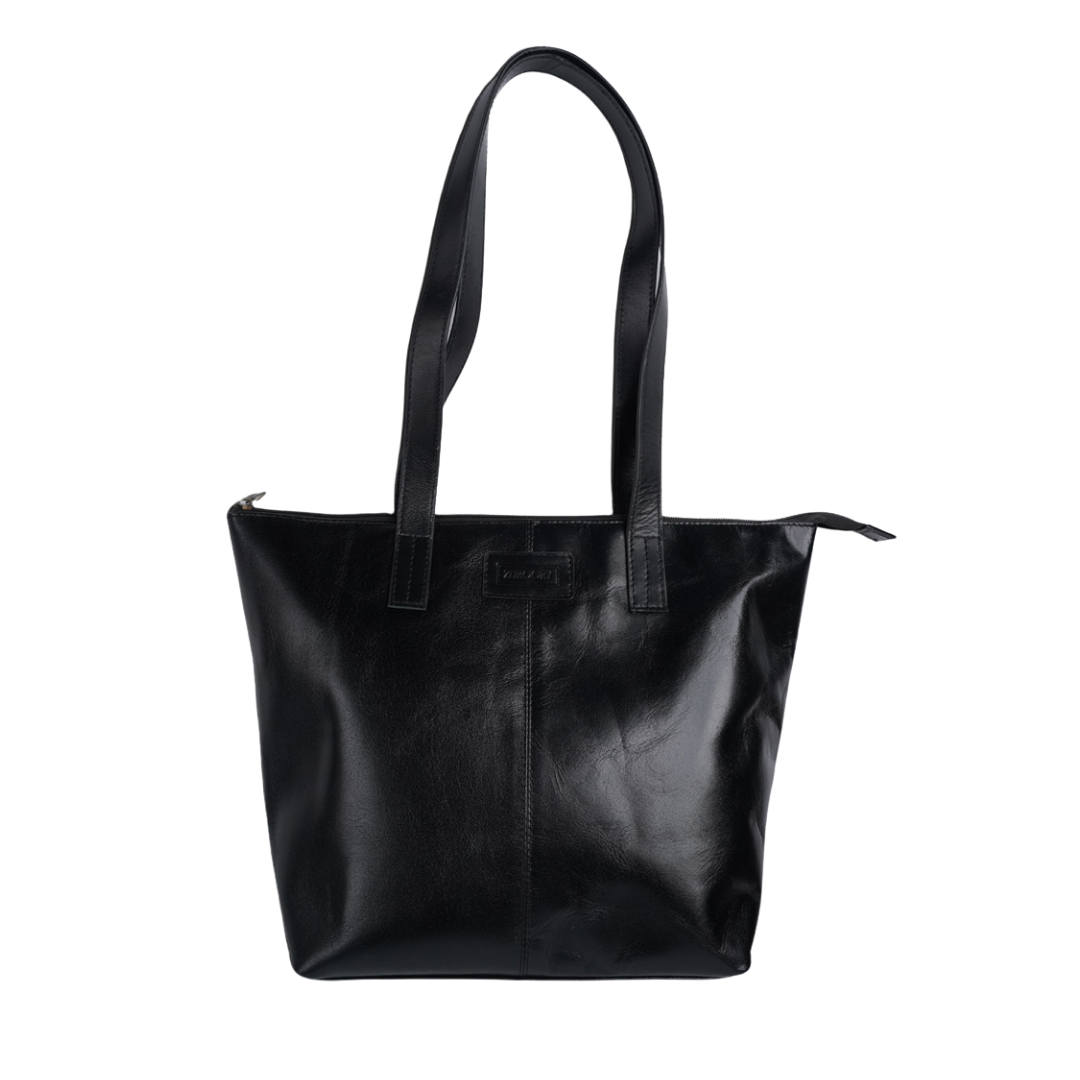 The Tote - Finished Leather in Black