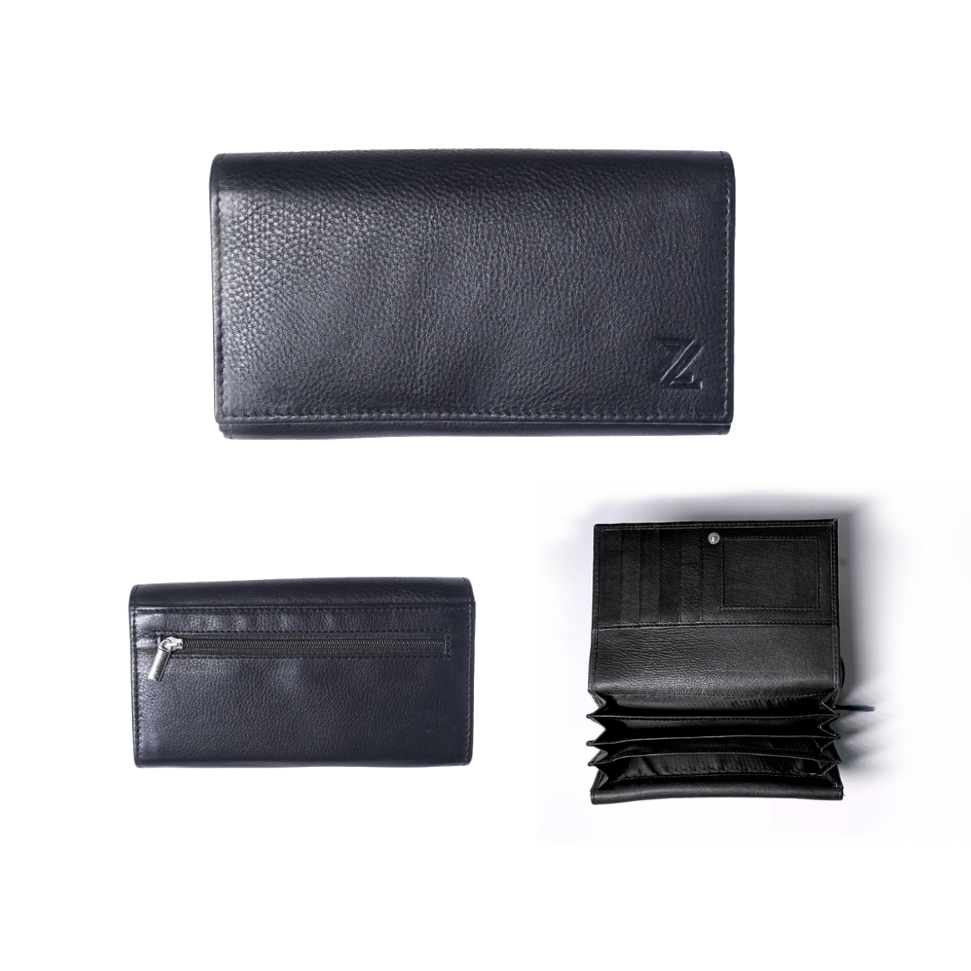 Ladies Purse - Handcrafted Finished Leather in Black