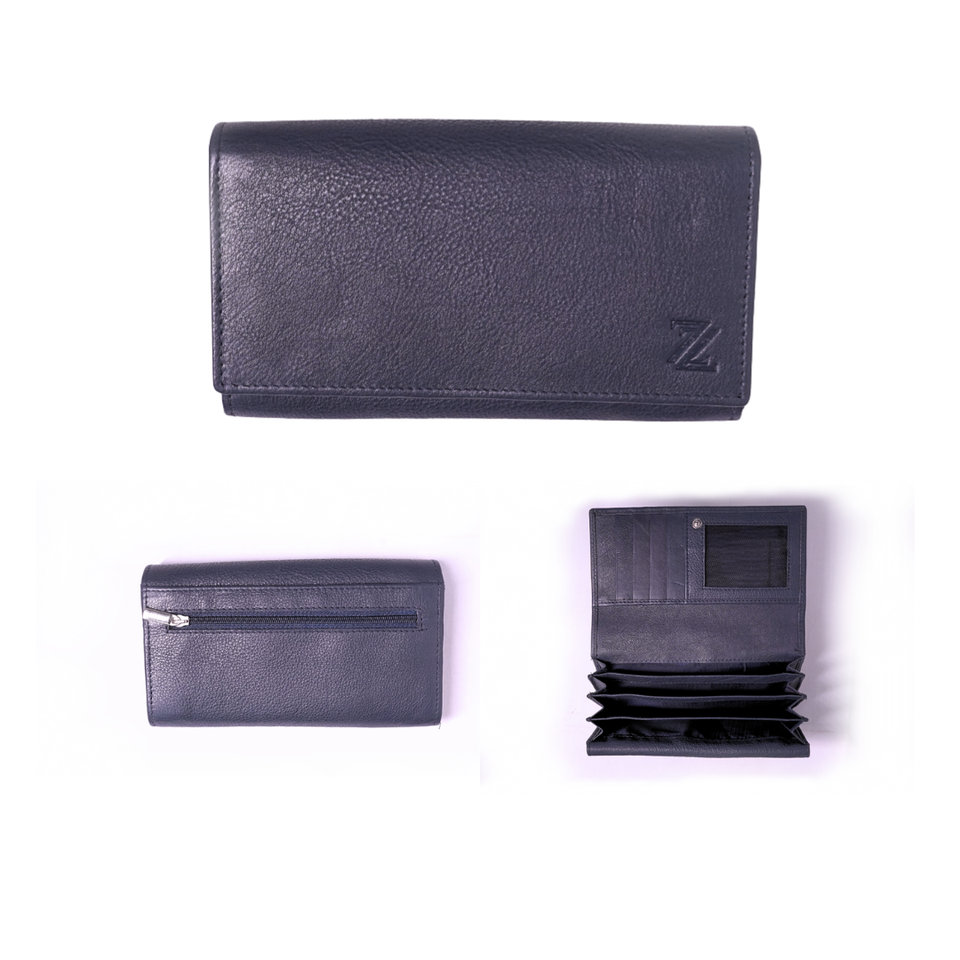 Ladies Purse - Handcrafted Finished Leather in Blue
