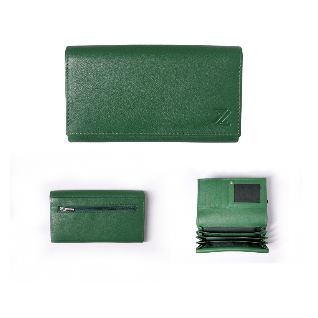 Ladies Purse - Handcrafted Finished Leather in Green