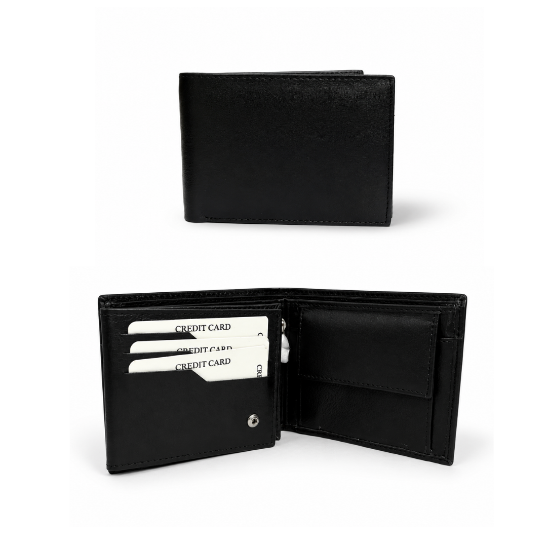 Buff Leather Wallet - Finished Leather in Black