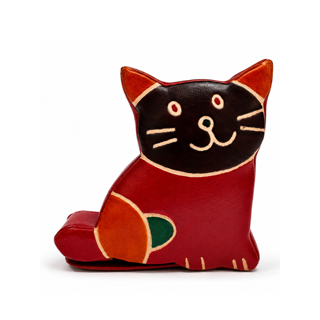 The Sitting Cat - Leather Coin Box in Red