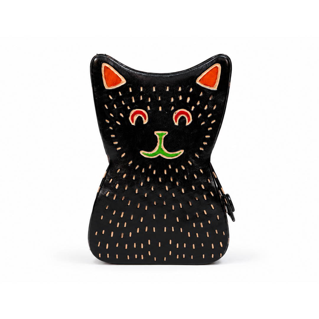 The Cat - Leather Coin Box in Black