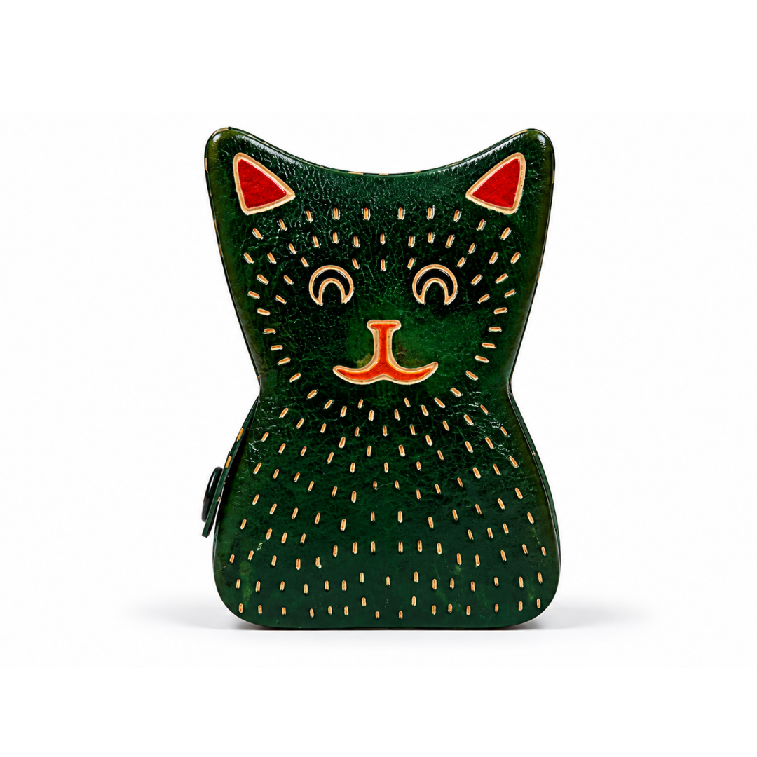 The Cat - Leather Coin Box in Green