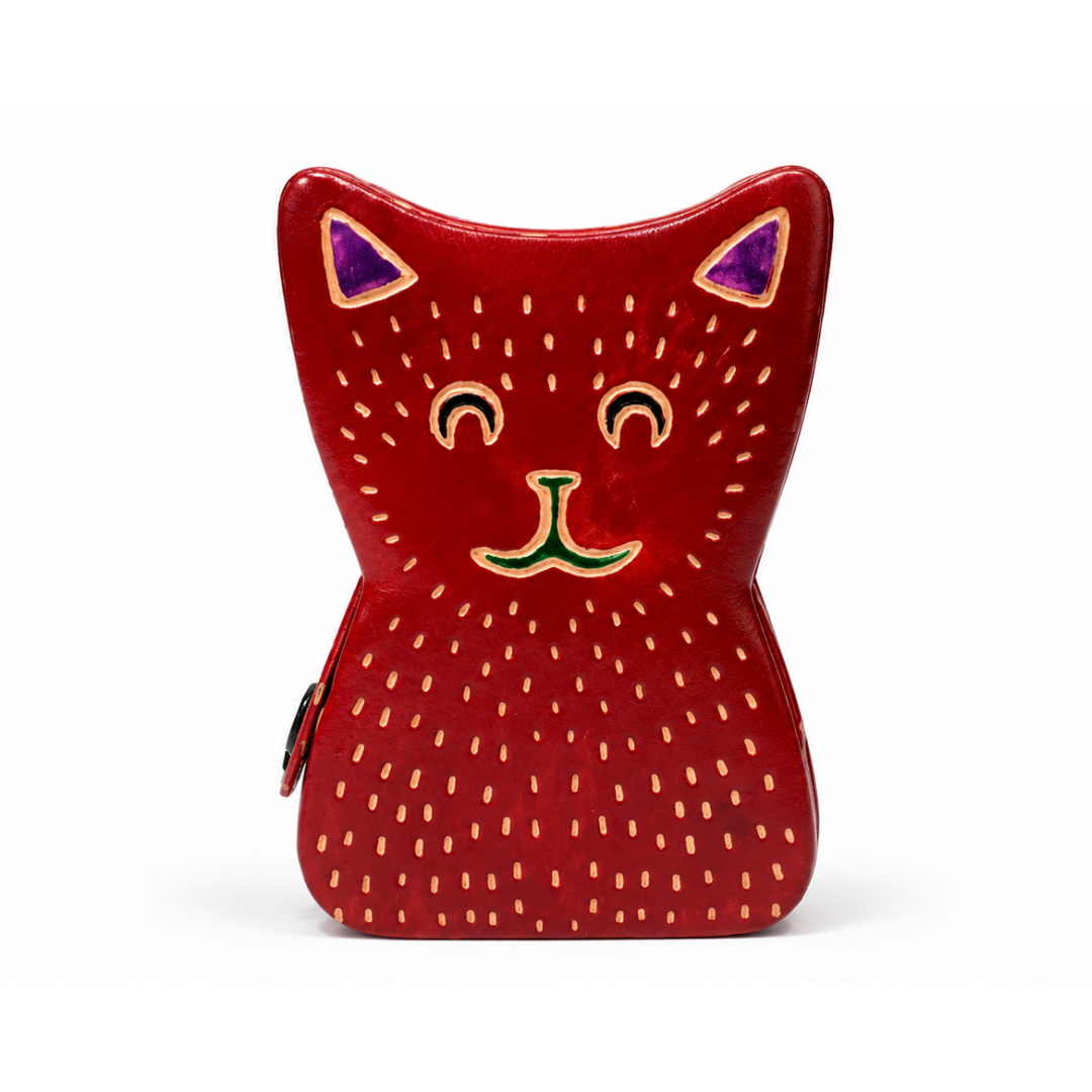 The Cat - Leather Coin Box in Red