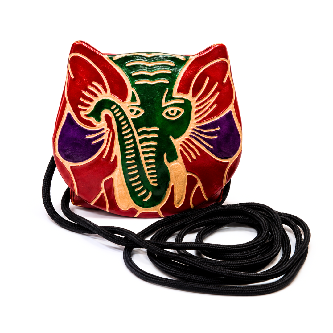 The Elephant Face - Leather Coin Box with string