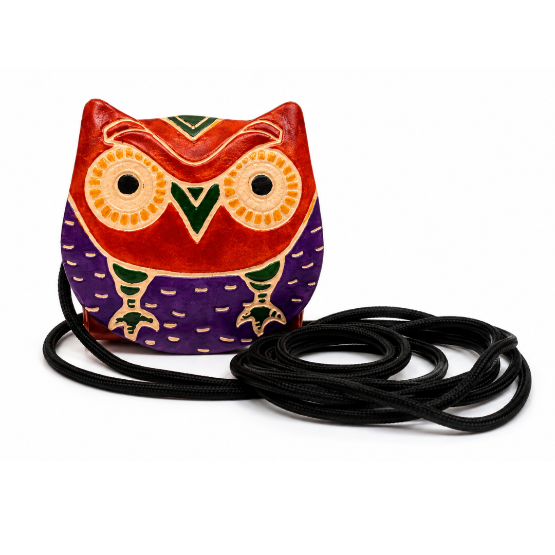 The Owl - Leather Coin Box with string
