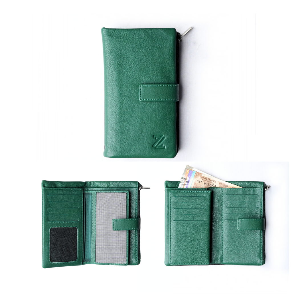 Ladies Wallet - Handcrafted Finished Leather in Green